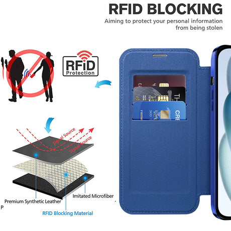 Husa de protectie Techsuit SmartMag Book compatibil cu iPhone 15, Albastru