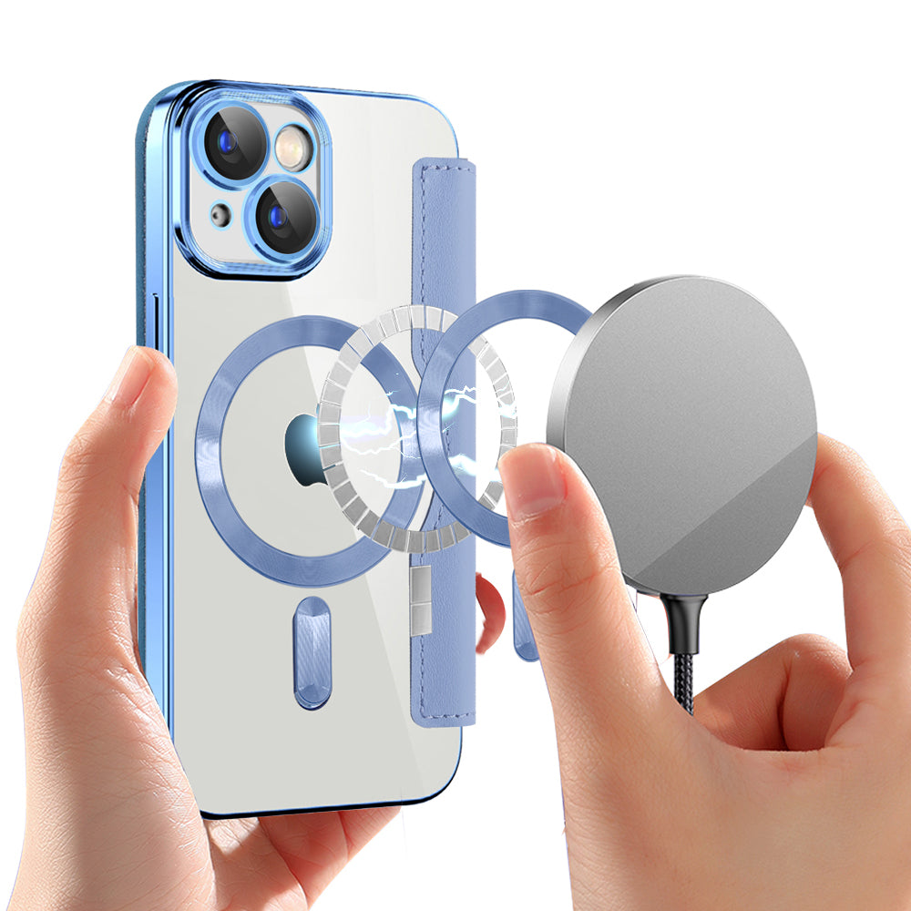 Husa de protectie Techsuit SmartMag Book compatibil cu iPhone 15, Albastru Deschis