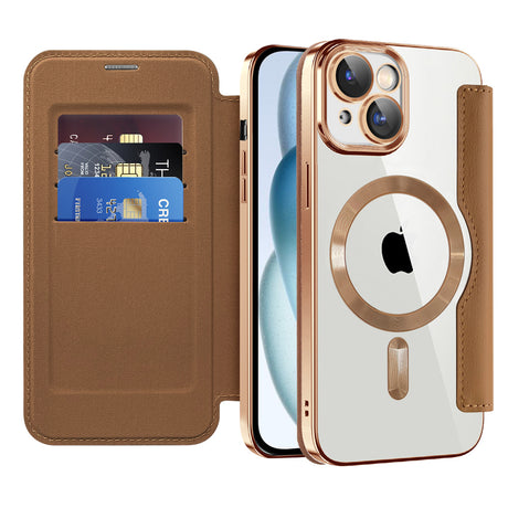 Husa de protectie Techsuit SmartMag Book compatibil cu iPhone 15 Plus, Maro
