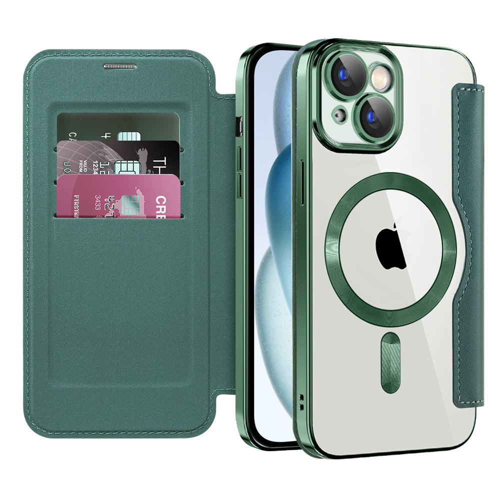 Husa de protectie Techsuit SmartMag Book compatibil cu iPhone 15 Plus, Verde