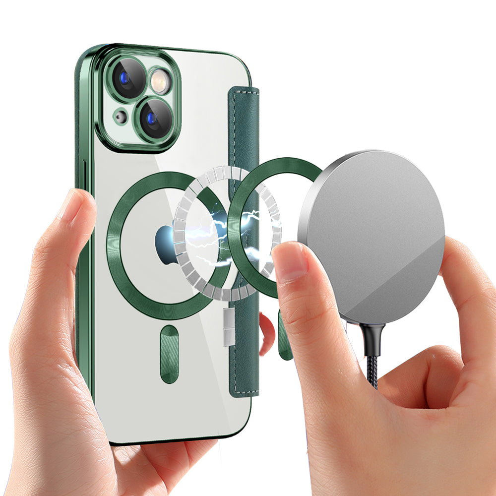 Husa de protectie Techsuit SmartMag Book compatibil cu iPhone 15 Plus, Verde