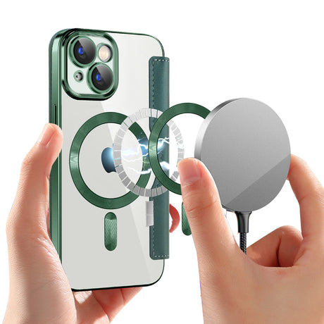 Husa de protectie Techsuit SmartMag Book compatibil cu iPhone 15 Plus, Verde