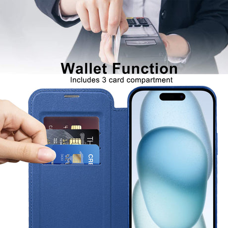 Husa de protectie Techsuit SmartMag Book compatibil cu iPhone 15 Plus, Albastru