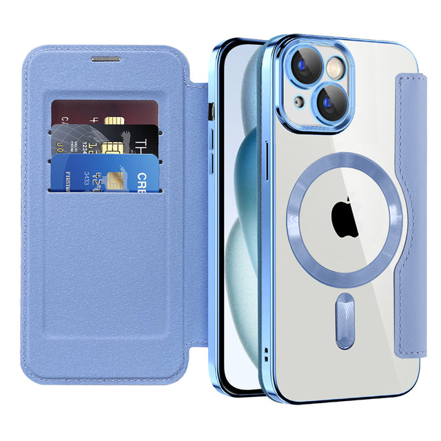 Husa de protectie Techsuit SmartMag Book compatibil cu iPhone 15 Plus, Albastru Deschis
