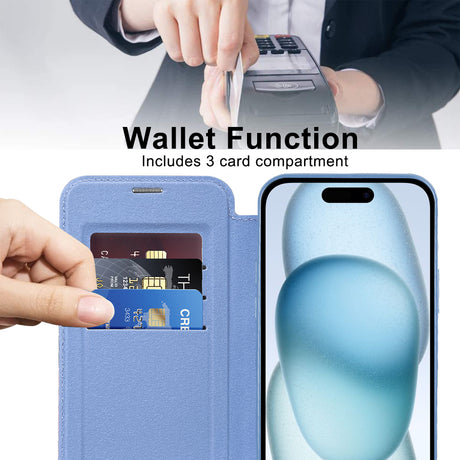 Husa de protectie Techsuit SmartMag Book compatibil cu iPhone 15 Plus, Albastru Deschis