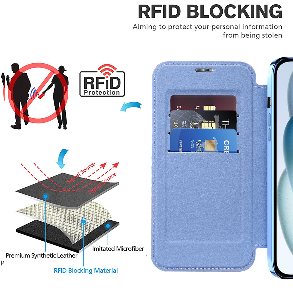 Husa de protectie Techsuit SmartMag Book compatibil cu iPhone 15 Plus, Albastru Deschis
