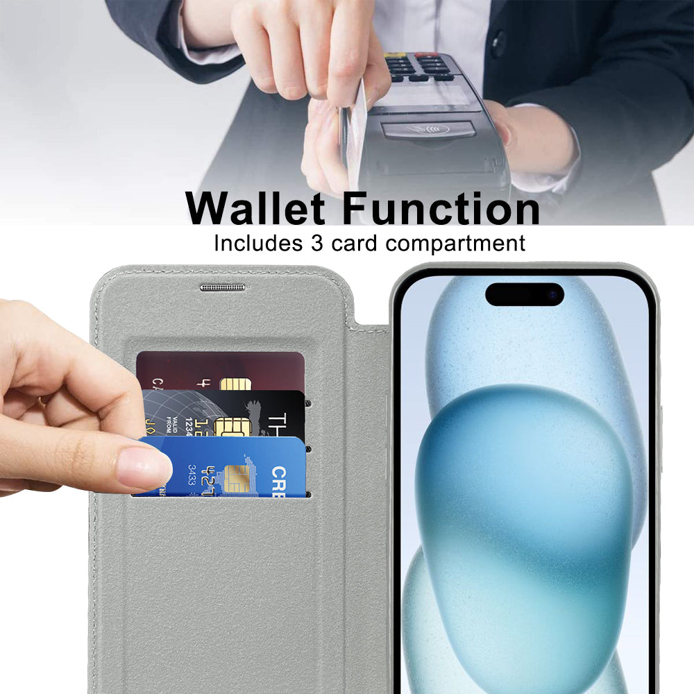 Husa de protectie Techsuit SmartMag Book compatibil cu iPhone 15 Plus, Gri