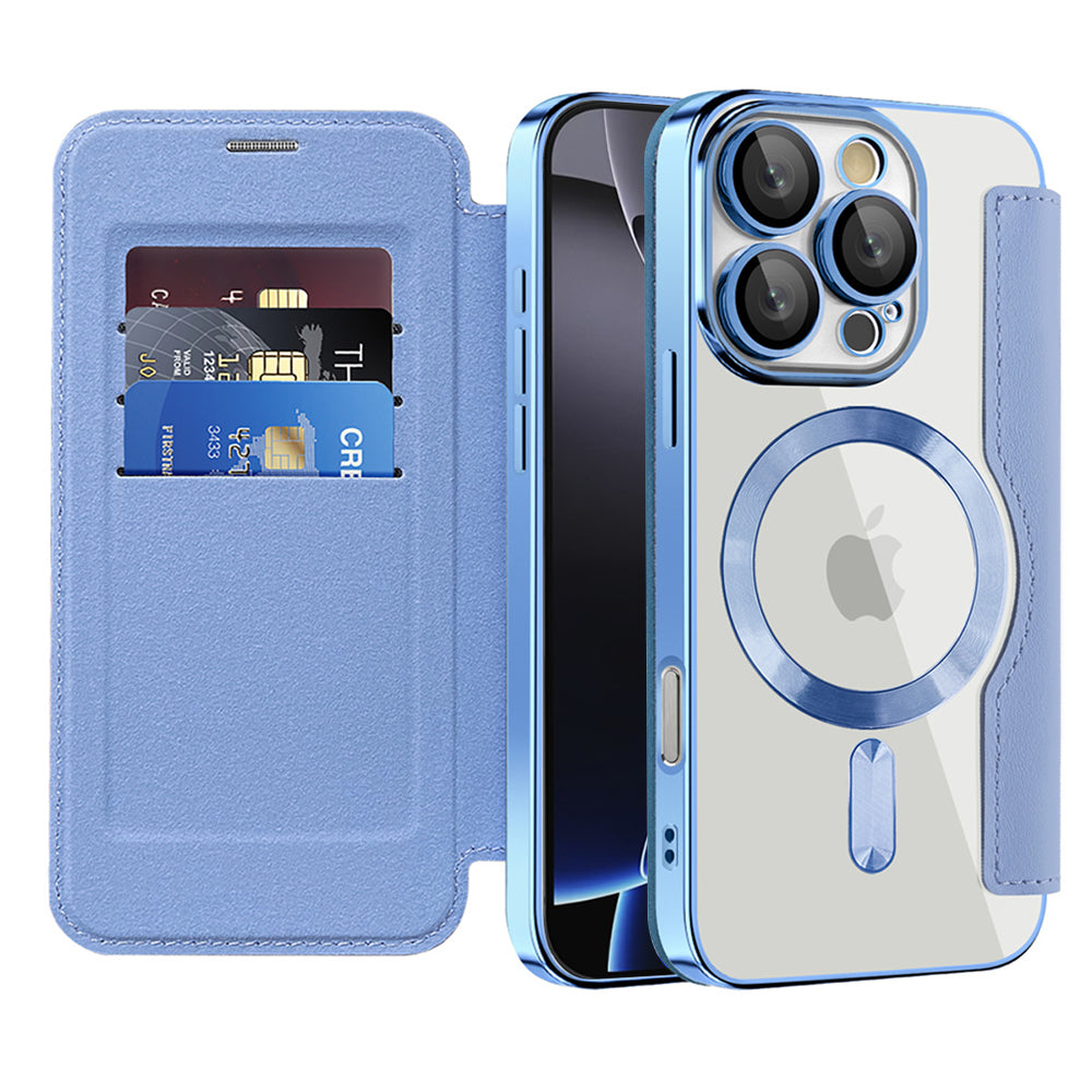 Husa de protectie Techsuit SmartMag Book compatibil cu iPhone 16 Pro, Albastru Deschis
