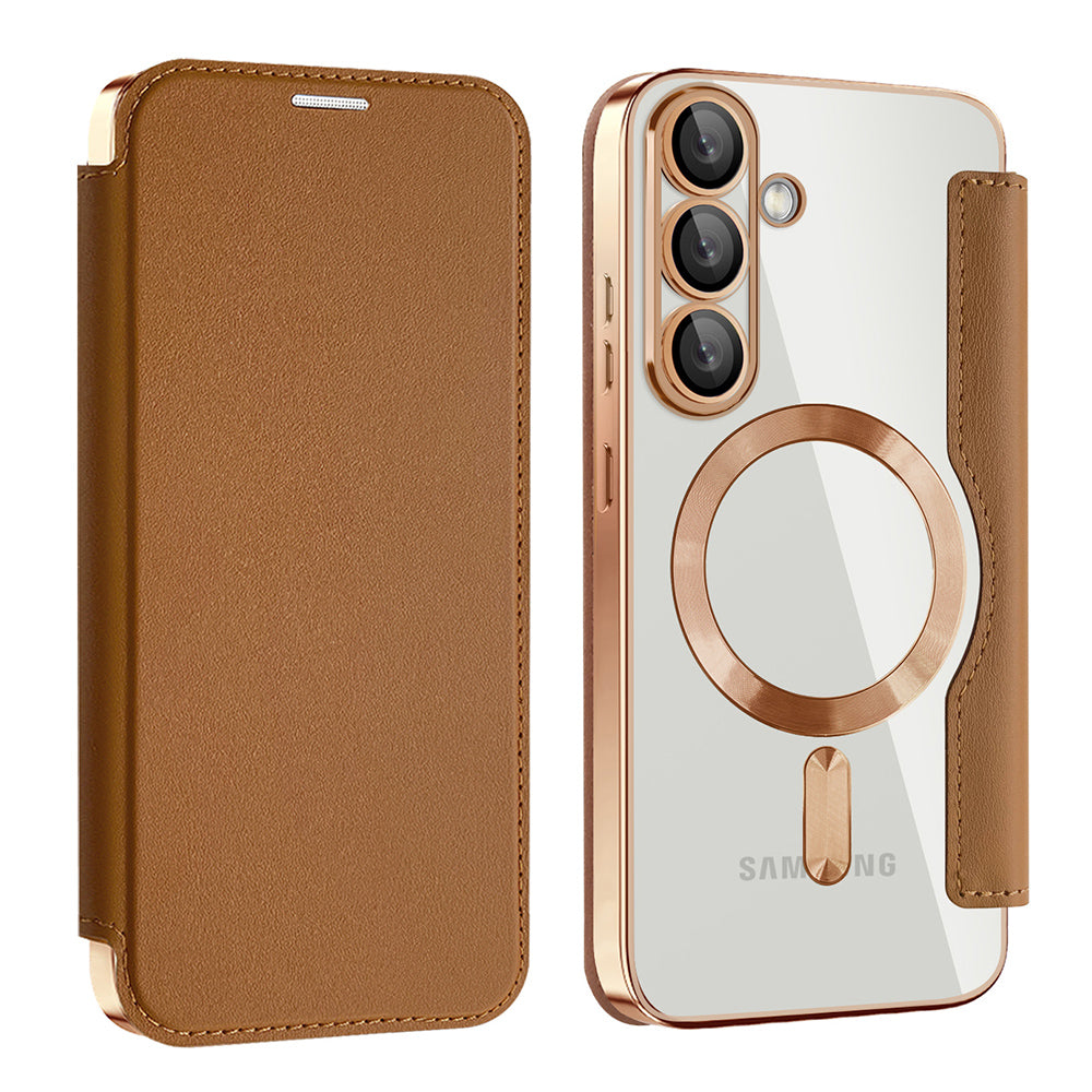 Husa de protectie Techsuit SmartMag Book compatibil cu Samsung Galaxy S25, Maro