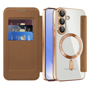 Husa de protectie Techsuit SmartMag Book compatibil cu Samsung Galaxy S25, Maro