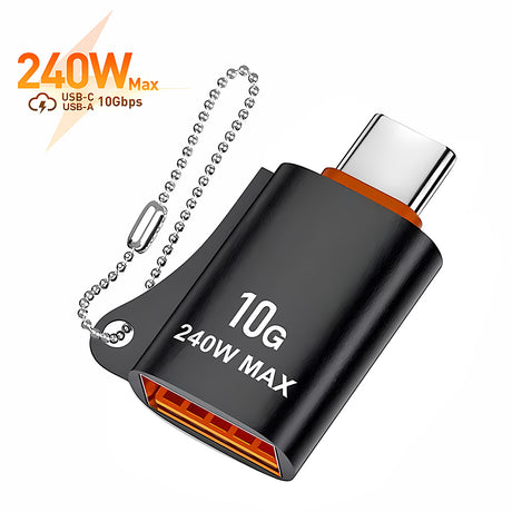 Adaptor Techsuit Premium OTG Adapter HyperPort (A1), USB 3.0 Female to Type-C Male, 10Gbps, 240W, Aluminum Alloy, Negru / Orange