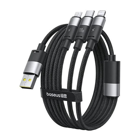 Cablu Baseus StarSpeed (P10319900111-01), USB to Type-C, Lightning, Micro-USB, 100W, 1.5m, Cluster Black