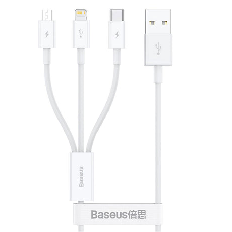 Cablu Baseus (P10320105221-01), USB to Type-C, Lightning, Micro-USB, 3.5A, 0.5m, Alb