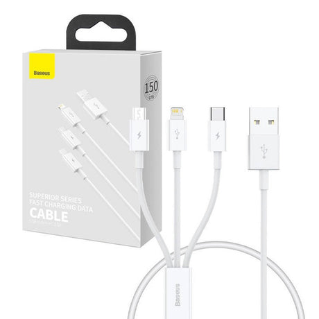 Cablu Baseus (P10320105221-01), USB to Type-C, Lightning, Micro-USB, 3.5A, 0.5m, Alb
