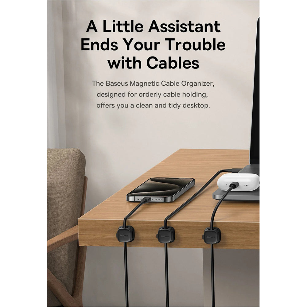 Cablu Baseus Organizer Lite Series Magnetic (B01331106211-00), 3 Pack Pieces, 3M Adhesive, Alb