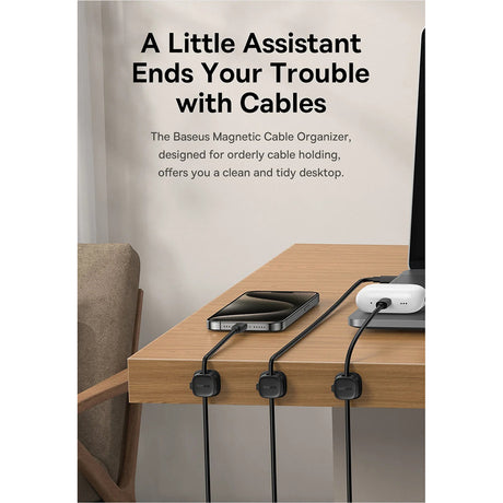 Cablu Baseus Organizer Lite Series Magnetic (B01331106111-00), 3 Pack Pieces, 3M Adhesive, Negru
