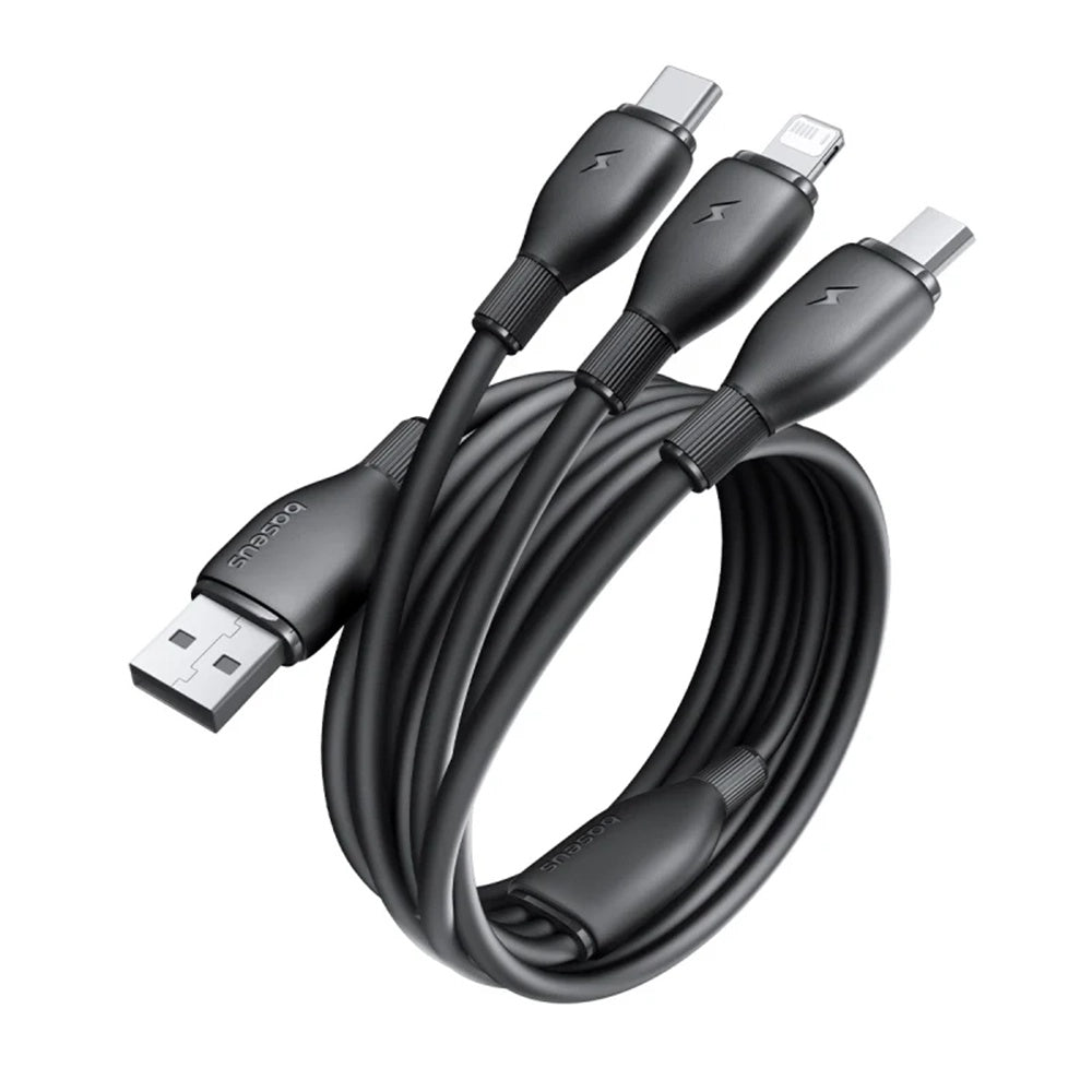 Cablu Baseus Ultra-Fast (P10376303121-00), Fast Charging, USB to Micro-USB, Lightning, USB-C, 3.5A, 1.3m, Negru