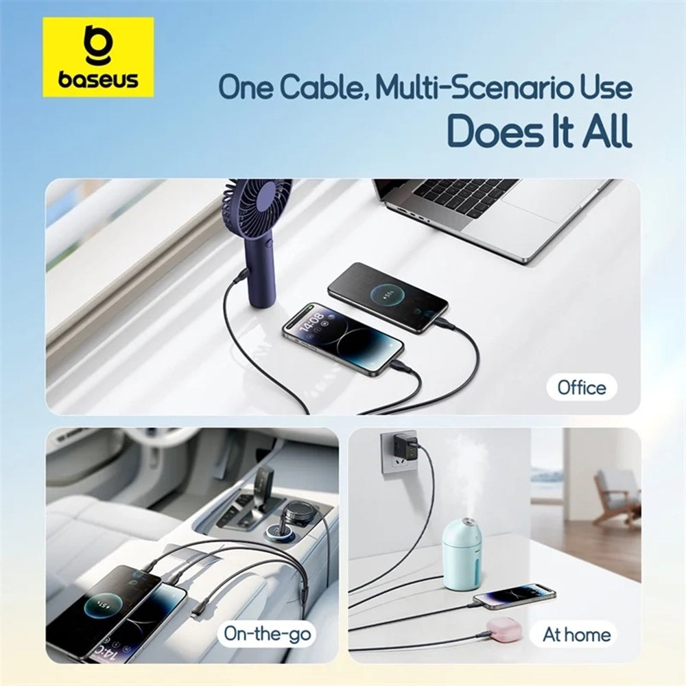 Cablu Baseus Ultra-Fast (P10376303121-00), Fast Charging, USB to Micro-USB, Lightning, USB-C, 3.5A, 1.3m, Negru
