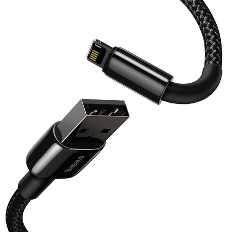 Cablu Baseus Tungsten Gold (CALWJ-A01), USB-A to Lightning, 2.4A, 480Mbps, 20W, 2m, Negru