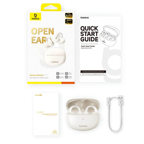 Casti Baseus Bowie MC1 (A00083501226-00), Open Ear Clip-on Design, BT V5.4, IP57 Waterproof, 600mAh, Alb