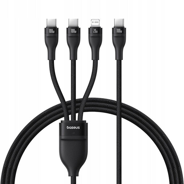 Cablu Baseus Flash Series 3 (P10377502111-00), Fast Charge, USB-C to 2x USB-C, Lightning, 100W, 480Mbps, 1.5m, Negru