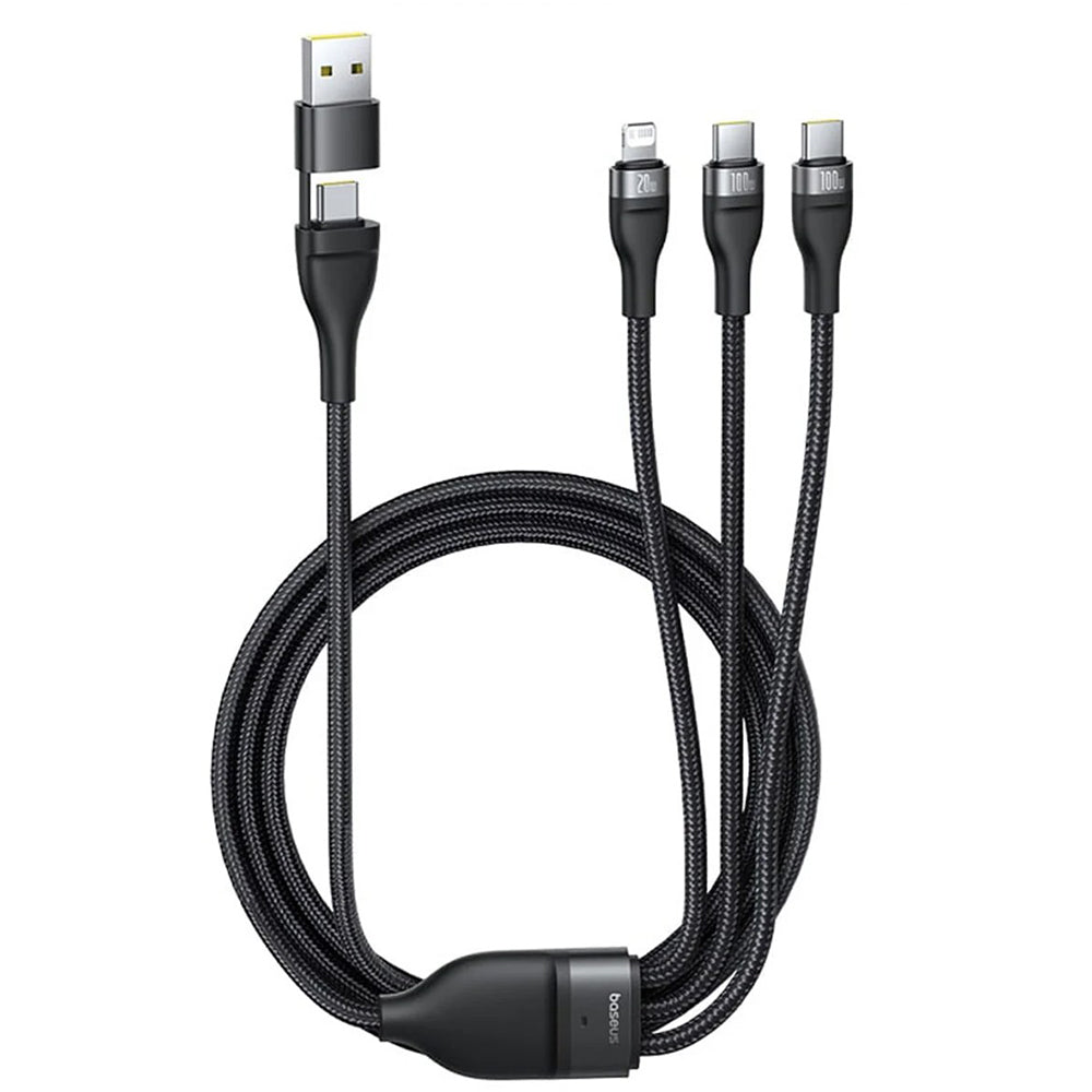 Cablu Baseus Flash Series 3 (P10377501111-00), Fast Charge, USB, USB-C to Lightning, 2x USB-C, 100W, 1.5m, Negru