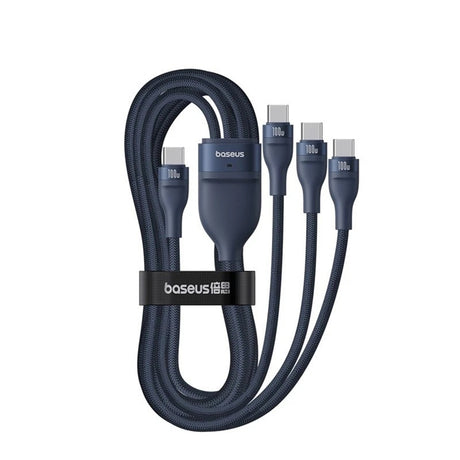 Cablu Baseus Flash Series 3 (P10377503321-00), Fast Charge, USB-C to 3x Type-C, 3in1, PD100W, 480Mbps, 1.5m, Albastru