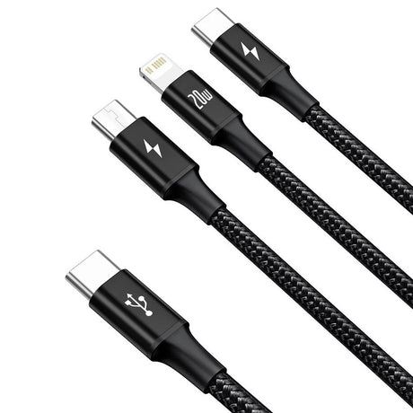 Cablu Baseus Rapid Series (CAMLT-SC01), Fast Charge, 3in1, USB-C to Lightning, Micro-USB, USB-C, 20W, 1.5m, Negru