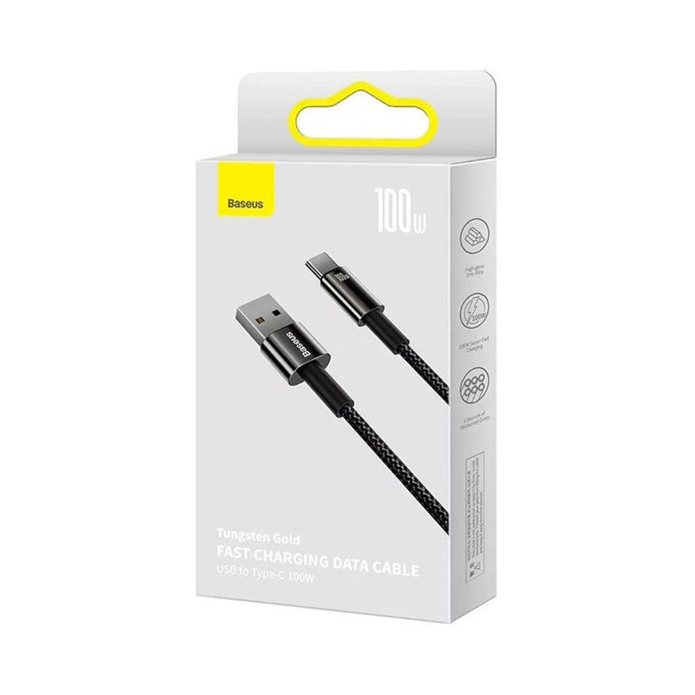 Cablu Baseus Tungsten Gold (CAWJ000101), USB to Type-C, Super Fast Charge, 100W, 480Mbps, 2m, Negru