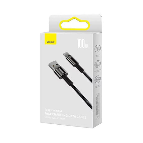 Cablu Baseus Tungsten Gold (CAWJ000101), USB to Type-C, Super Fast Charge, 100W, 480Mbps, 2m, Negru