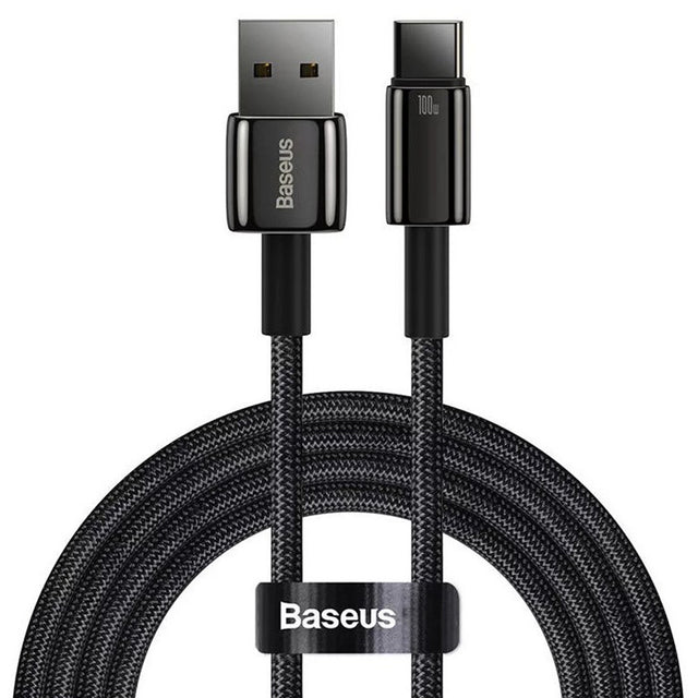 Cablu Baseus Tungsten Gold (CAWJ000101), USB to Type-C, Super Fast Charge, 100W, 480Mbps, 2m, Negru
