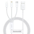 Cablu Baseus (P10377705213-00), Fast Charge, USB to USB-C, Lightning, Micro-USB, 100W, 480Mbps, 1.5m, Alb