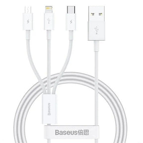 Cablu Baseus (P10377705213-00), Fast Charge, USB to USB-C, Lightning, Micro-USB, 100W, 480Mbps, 1.5m, Alb