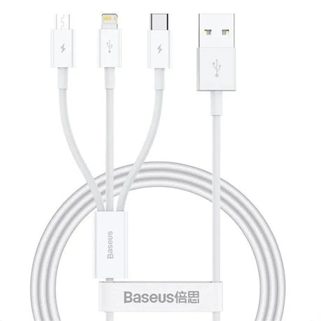 Cablu Baseus (P10377705213-00), Fast Charge, USB to USB-C, Lightning, Micro-USB, 100W, 480Mbps, 1.5m, Alb