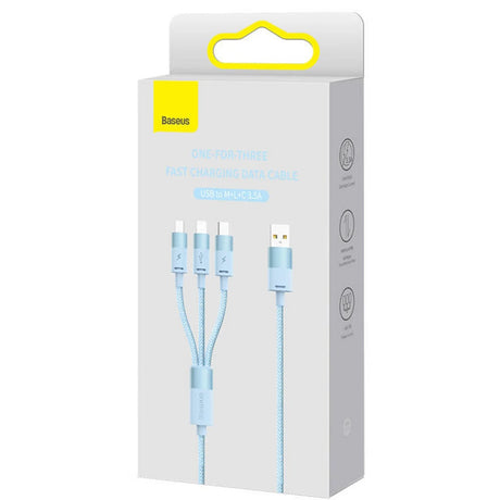 Cablu Baseus StarSpeed (CAXS000017), Fast Charging, USB to Lightning, Micro-USB, USB-C, 5V/3.5A, 1.2m, Albastru