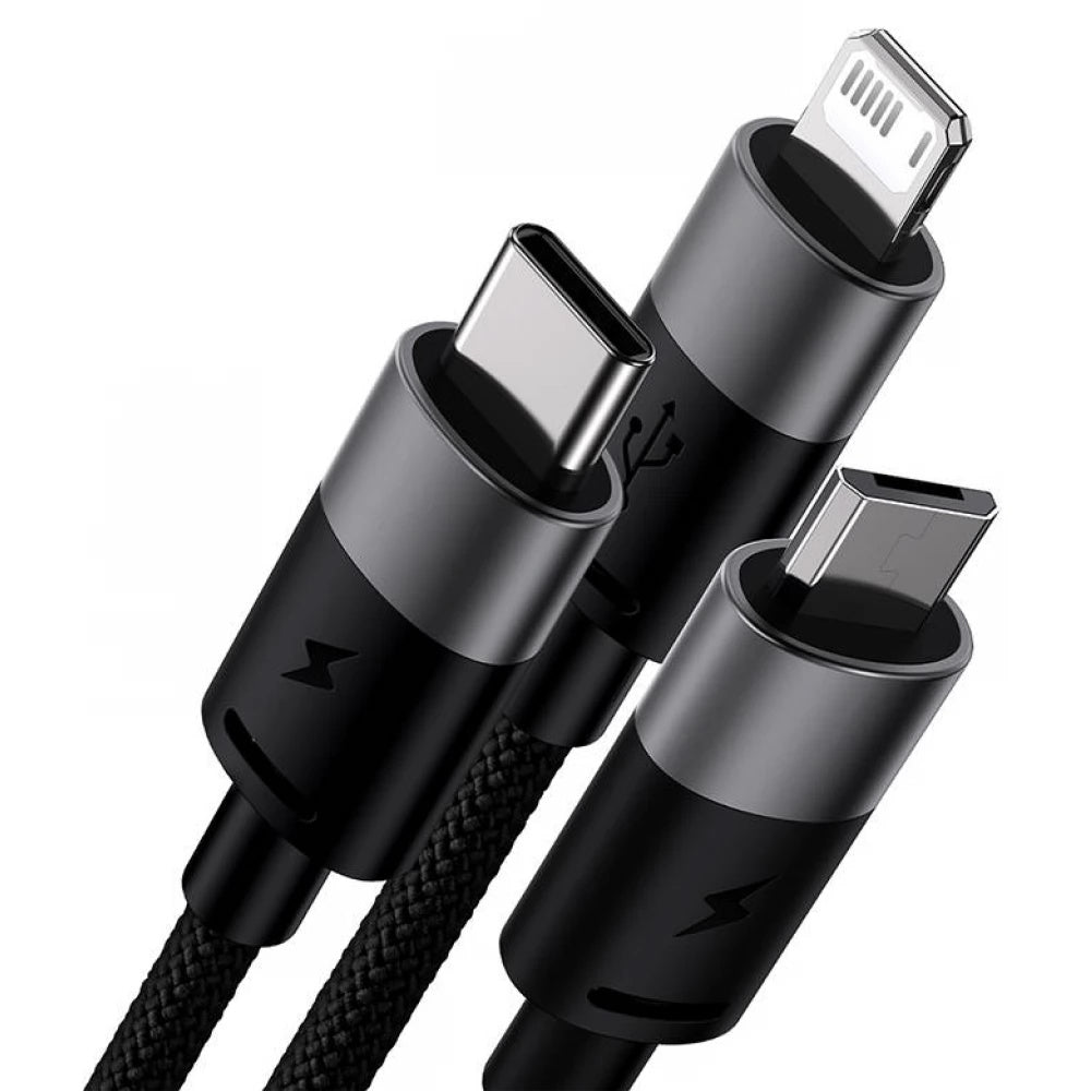 Cablu Baseus StarSpeed (CAXS000001), Fast Charging, USB to Lightning, Micro-USB, USB-C, 20W, 5V/3.5A, 1.2m, Negru