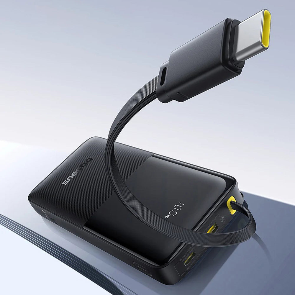 Baterie externa Baseus Bipow 2 (P10077101213-00), with Built-in USB-C Cable, Type-C, USB, Smart Display, 10000mAh, 20W, Alb