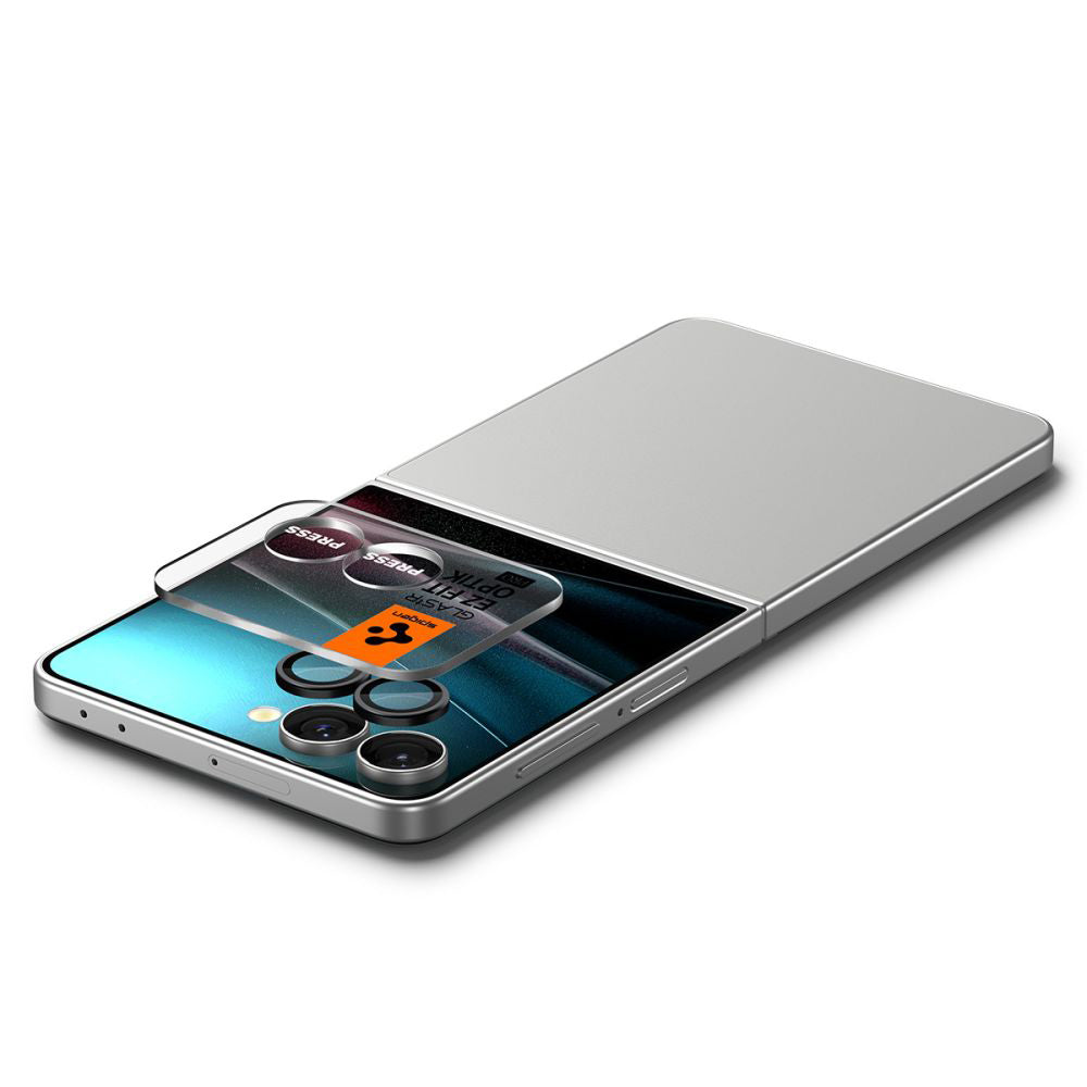 Folie de protectie Spigen (set de 2) Optik.tR EZ Fit Pro HD Camera Glass (AGL09587) compatibil cu Samsung Galaxy Z Flip7, Negru