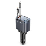Incarcator Techsuit Premium Car NanoVoltX (C1), with Retractable USB-C, Lightning Cables, USB 2.4A, PD30W, 69W, 180°, Gri