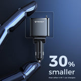 Incarcator Techsuit Premium Car NanoVoltX (C1), with Retractable USB-C, Lightning Cables, USB 2.4A, PD30W, 69W, 180°, Gri
