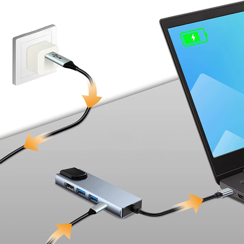 Hub/Dock Techsuit Docking Station NetBridge 5 in 1 (H1), Type-C to 1x USB2.0, 1x USB3.0, 1x Type-C, 1x HDMI, 1x RJ45, PD87W, 4K@30Hz, Gri