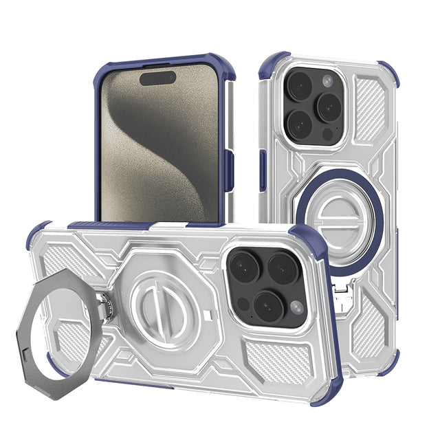 Husa de protectie Techsuit Carbon Shield PRO compatibil cu iPhone 15 Pro, Albastru Transparent