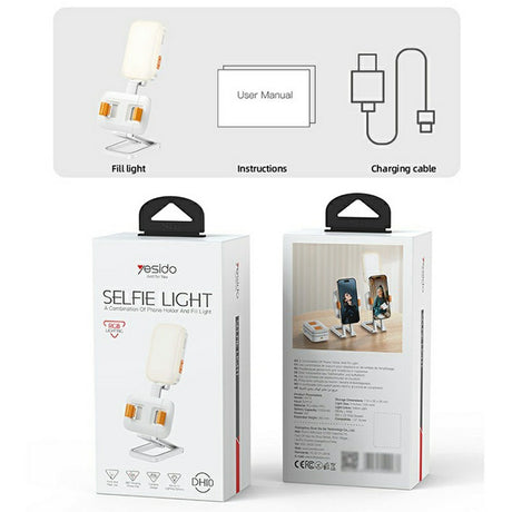 Suport Yesido Desk Phone (DH10), with Beauty Refill Light, Adjustable, 1000mAh, 4.7-7", Alb