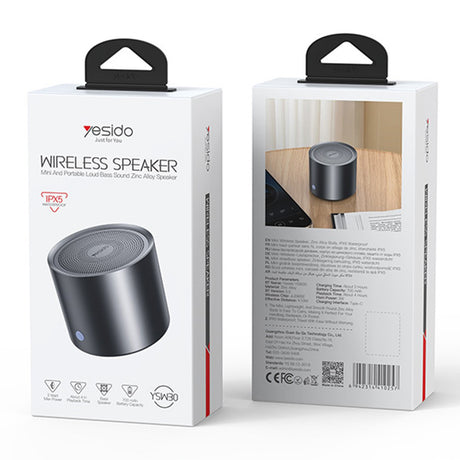 Casti Yesido Wireless Speaker (YSW30), Bluetooth 5.0, Bass Diaphragm, Ultra Mini Size, IPX5 Waterproof, Type-C, 700mAh, Negru