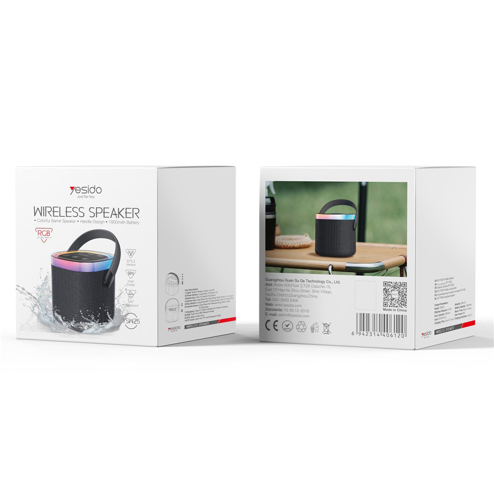 Casti Yesido Wireless Speaker (YSW25), Bluetooth 5.3, RGB Lights, IP67 Waterproof, Handle, TF, AUX, USB, Type-C, 1800mAh, Negru