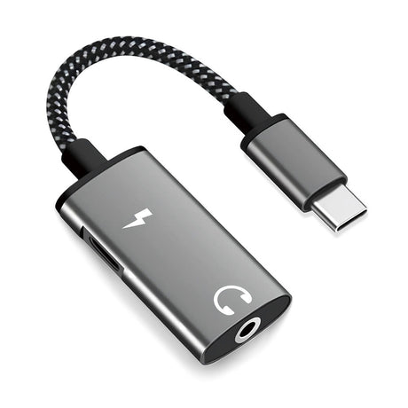Adaptor Techsuit 2in1 Audio Adapter AcustiCore (AC22), Type-C to Type-C/Jack 3.5mm, Fast Charging, DAC Chip, Hi-Fi Sound, Gri