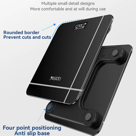 Gadget Yesido Digital Scale Body Weight (MG10), LED Display, Tempered Glass, 5-150kg, Negru