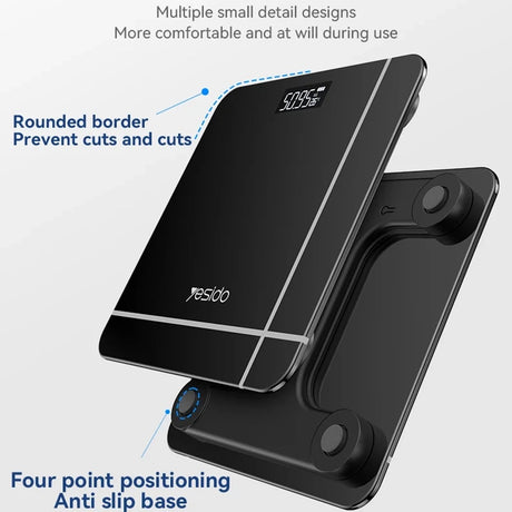 Gadget Yesido Digital Scale Body Weight (MG09), LED Display, Tempered Glass, 5-150kg, Negru