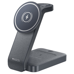 Incarcator Yesido Wireless Charging Station (DS26), Magnetic, for Phone, Watch, Earbuds, Foldable, Stand, Night Light, 15W, Gri
