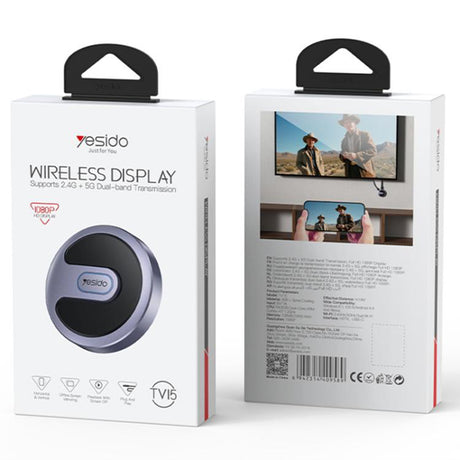 Adaptor Yesido Screen Mirroring Dongle (TV15), Dual WiFi 2.4GHz/5GHz, HDTV, 1080P, 5V/1A, Gri